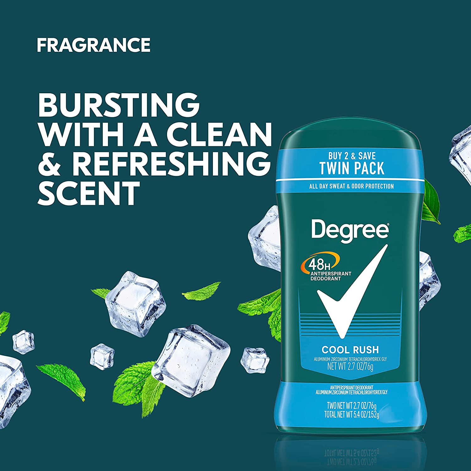 Degree Men Original Antiperspirant Deodorant 48-Hour Sweat & Odor Protection Cool Rush Antiperspirant For Men 2.7 oz Twin Pack - Image 5